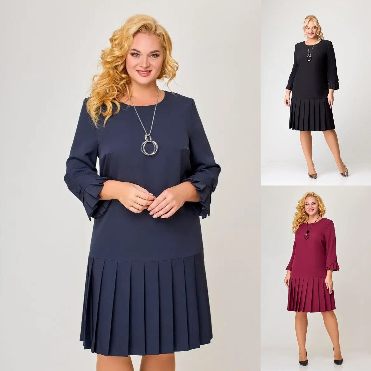 💌 【S-5XL】👗 2024 zimowa nowa wysokiej jakości elegancka sukienka w jednolitym kolorze-3813793